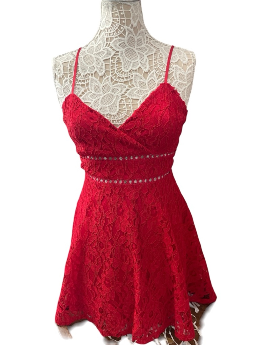 miami Red Lace Backless  Spaghetti Strap Dress